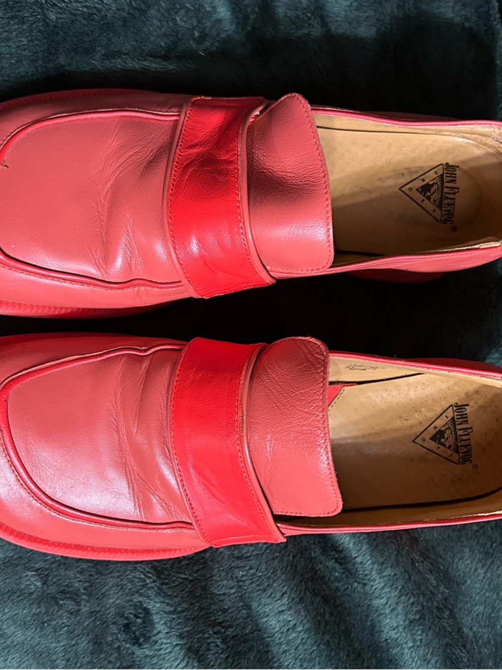 John Fluevog women’s coral Leather Slip-On Penny Loafers